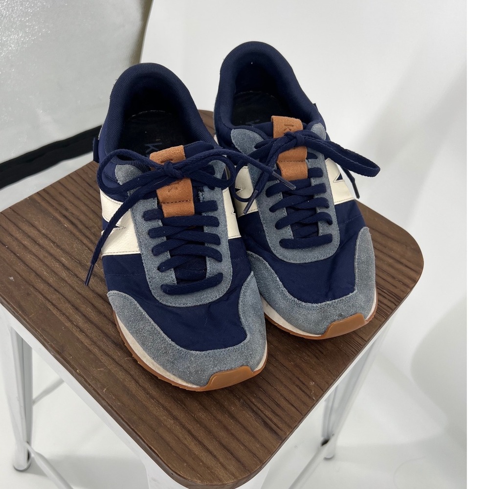Kizik Milan Hands Free Sneakers Men's 10 Navy Blue Suede Retro Runner Slip-On - Picture 2 of 10